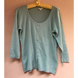 J. Jill Womens Small Blue Button Up Cardigan Sweater Perforated Knitted Cotton